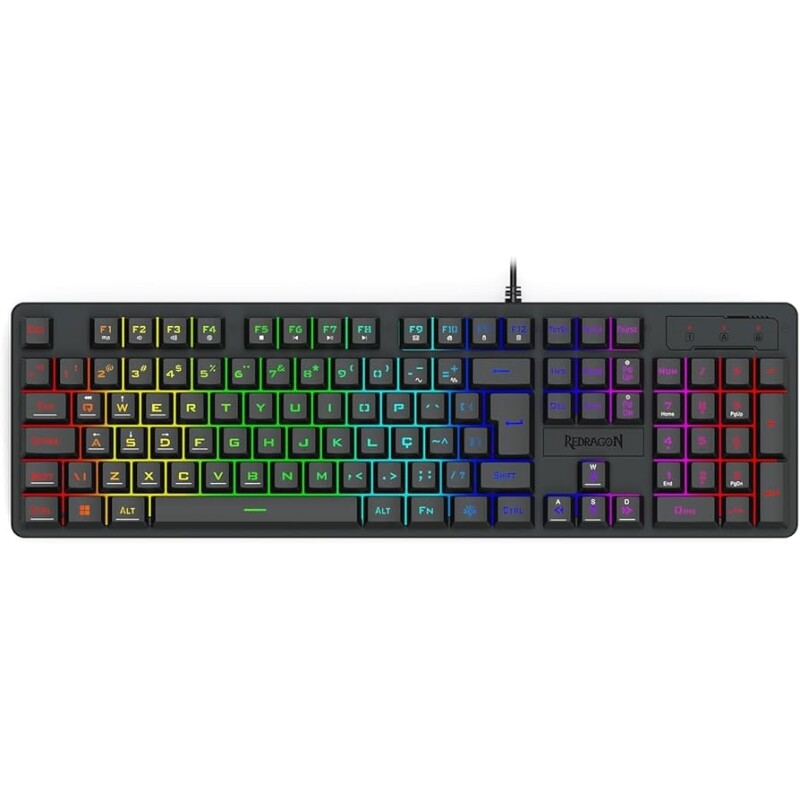 Teclado Membrana Gamer Redragon Netherbane Iluminação Rainbow Preto ABNT2 K521-R PT