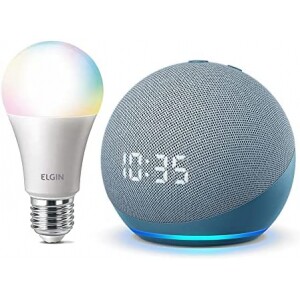 Kit Echo Dot 4ª Geração Smart Speaker com Relógio e Alexa + Lâmpada Inteligente Elgin