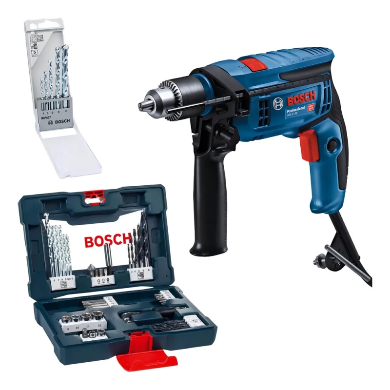 Furadeira Impacto Bosch 750w Com Estojo Brocas E Pontas Bits 110v - 06012B80D2000