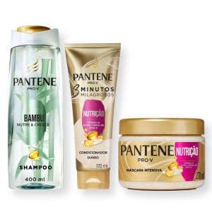 Pantene Kit Nutrição com Shampoo PRO-V Bambu Nutre & Cresce 400ml Condicionador Diário com Pérolas Pro-Vitaminas 3 Minutos Milagrosos Nutr