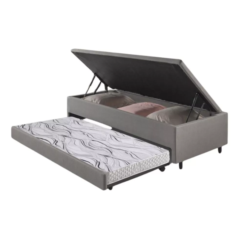 Bicama Box Baú Solteiro 88x188 Com Colchão Auxiliar Ecoflex