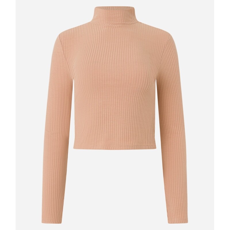Blusa em Viscose Texturizada com Gola Alta e Manga Longa Tam PP