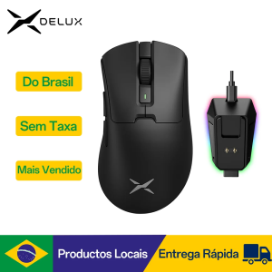 Delux M900 PRO Mouse Gamer Sem Fio com Taxa de Polling de 8K, Sensor PAW3395, Dock de Carregamento RGB, Design Ergonômico, 63g Leve para Mãos Grandes