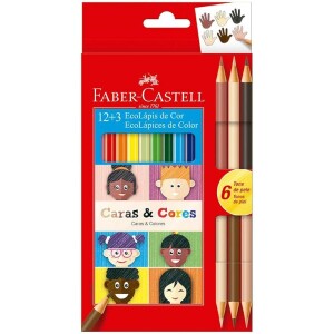 Lápis de Cor Ecolápis Caras & Cores 12 Cores + 6 Tons de Pele Faber-Castell