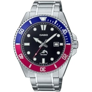 Casio Relógio masculino estilo mergulho clássico 200 M WR coroa rosqueada e parte traseira da caixa série MDV106 Azul