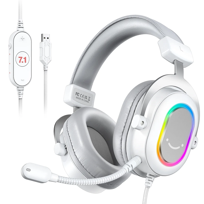 FIFINE-RGB Gaming Headset com som surround 7.1 e microfone fone de ouvido Over-ear controle em linha para PC PS4 PS5 Amp
